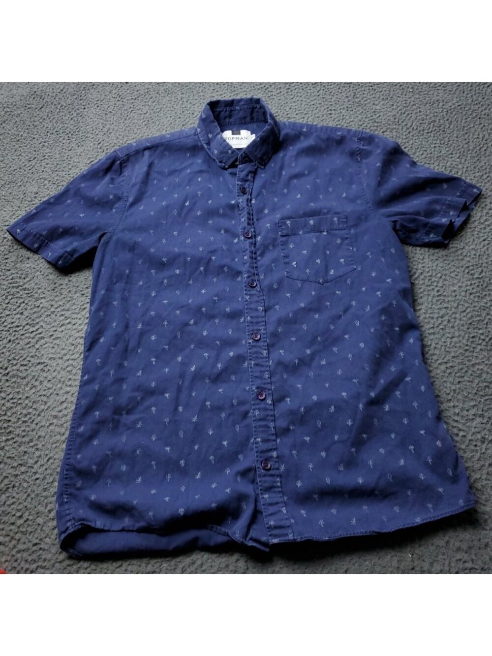 TOPMAN Button Shirt Mens S Small Short Sleeve Blue Floral Tree Cactus AOP Print